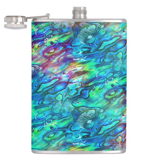 New Zealand Abalone Paua Shell Pattern 1 Hip Flask (Opened)