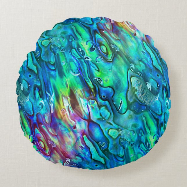 New Zealand Abalone Paua Shell Pattern 1 Round Cushion (Front)