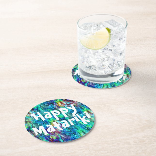 New Zealand Abalone Paua Shell Pattern 1 Round Paper Coaster (Insitu)