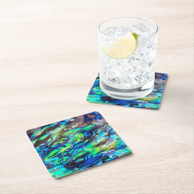 New Zealand Abalone Paua Shell Pattern 1 Square Paper Coaster (Insitu)