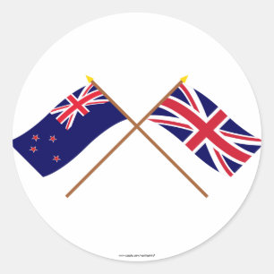 New Zealand and United Kingdom Crossed Flags Classic Round Sticker