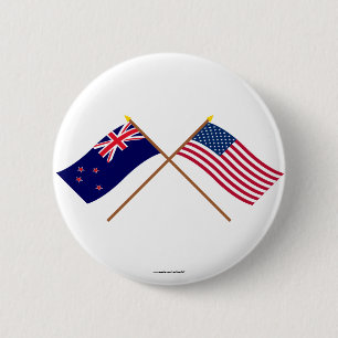 New Zealand and United States Crossed Flags 6 Cm Round Badge