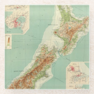New Zealand Atlas Map Glass Coaster
