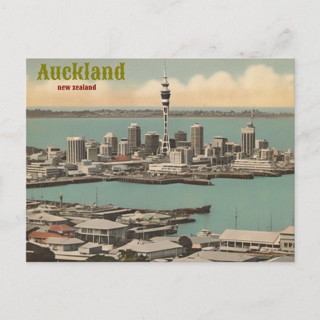 New Zealand Auckland Vintage Art Travel‏ Postcard (Front)