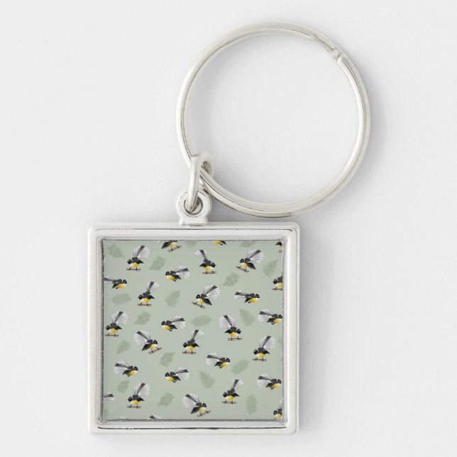 New Zealand birds Fantail pattern Key Ring (Front)