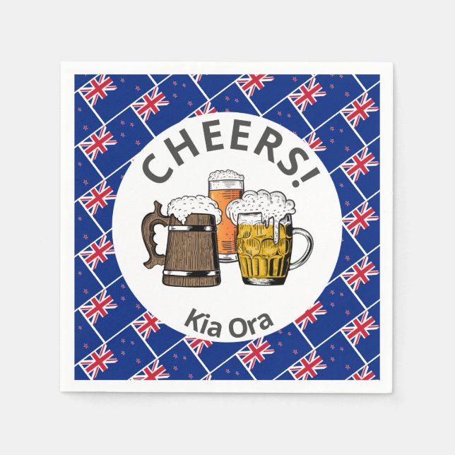 NEW ZEALAND Cheers Kia Ora Beer Paper Napkin (Front)