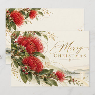 New Zealand Christmas Pōhutukawa Flowers Holiday Card