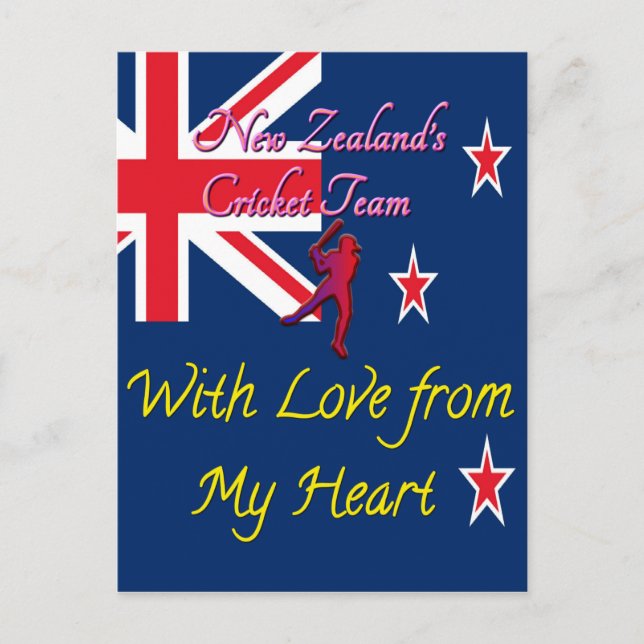 New Zealand Cricket Team Love From My Heart Art Postcard (Front)