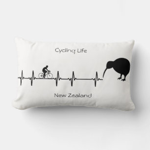 New Zealand Cycling Heartbeat Kiwi Bike Gift Lumbar Cushion