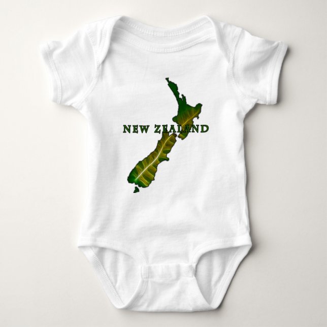 New Zealand Fern Map T-Shirt Baby Bodysuit (Front)