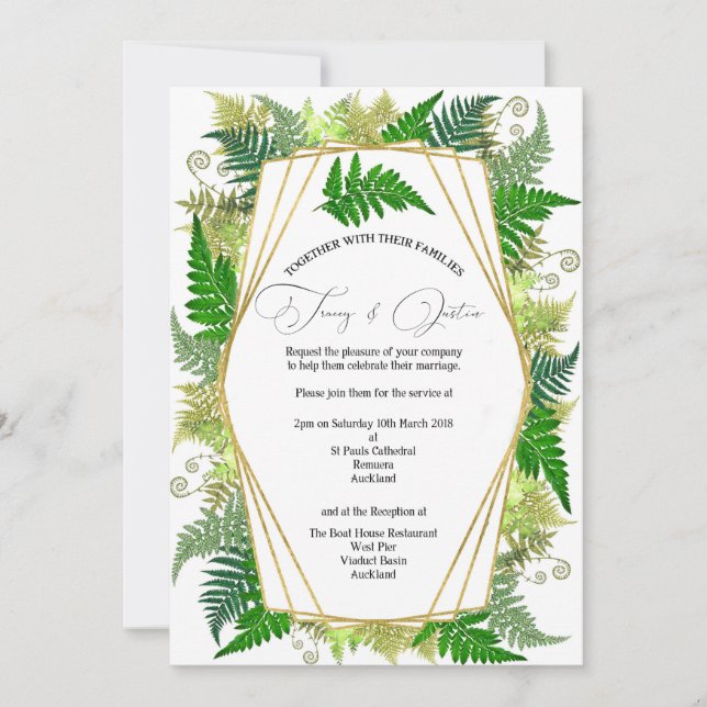 New Zealand Fern Wedding Invitation (Front)