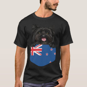 New Zealand Flag Cairn Terrier Dog In Pocket T-Shirt