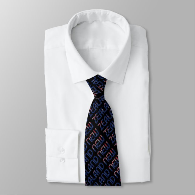 New Zealand Flag Colours Typography Pattern Tie (Tied)