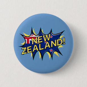 New Zealand flag comic style kapow star 6 Cm Round Badge