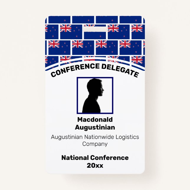 NEW ZEALAND FLAG Customised Logo Photo ID Name ID Badge (Front)