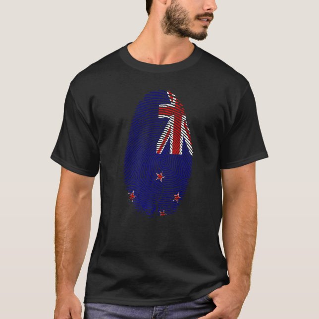 New Zealand Flag Fingerprint Dna  New Zealanders T-Shirt (Front)