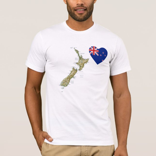 New Zealand Flag Heart and Map T-Shirt (Front)