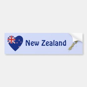 New Zealand Flag Heart + Map Bumper Sticker