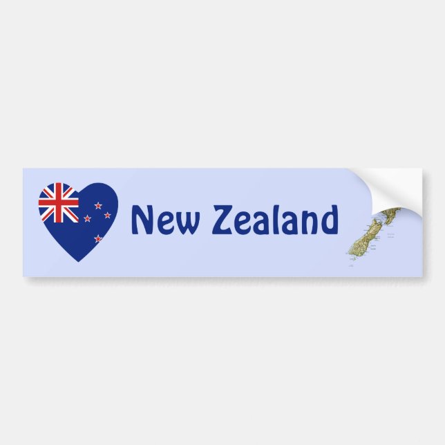New Zealand Flag Heart + Map Bumper Sticker (Front)