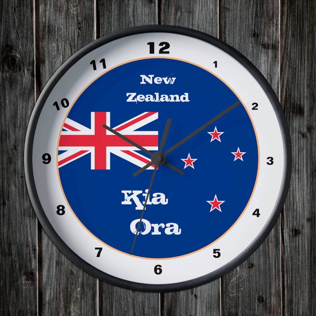 New Zealand Flag, Kia Ora, home New Zealand Round Clock (Creator Uploaded)