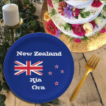 New Zealand flag & Kia Ora, party, sports /rugby Paper Plate<br><div class="desc">Paper Plates: New Zealand,  Kia Ora & New Zealand Flag - party,  dining plates - love my country,  travel,  holiday,  patriots / sports fans</div>