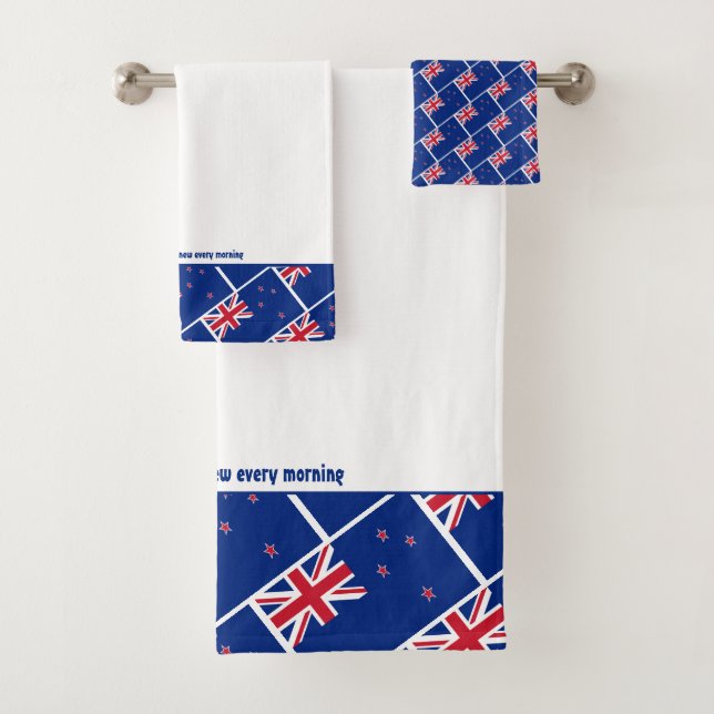 NEW ZEALAND FLAG Personalised Scripture WHITE Bath Towel Set (Insitu)