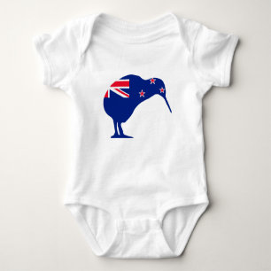 New Zealand Flag With Kiwi SIlhouette Baby Bodysuit