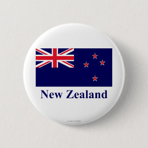 New Zealand Flag with Name 6 Cm Round Badge