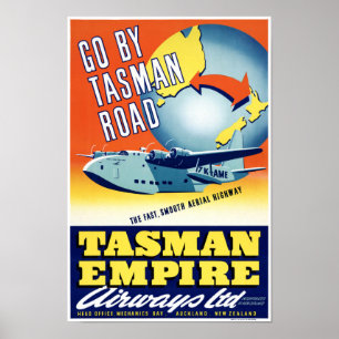 New Zealand Go By Tasman Road Vintage Poster