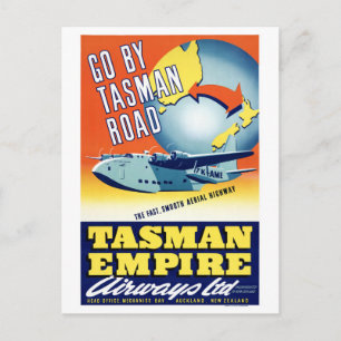 New Zealand Go By Tasman Road Vintage Poster Postcard