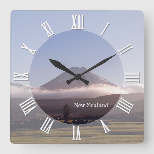 New Zealand Iconic Tongariro Volcano Peak Square Wall Clock (Front)