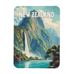 New Zealand Illustration Travel Art Vintage Magnet