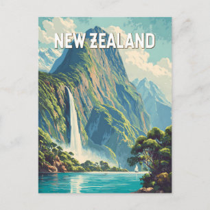 New Zealand Illustration Travel Art Vintage Postcard