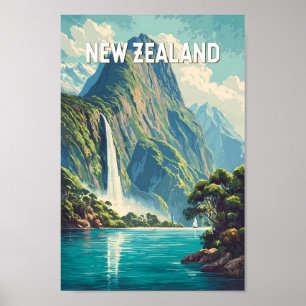 New Zealand Illustration Travel Art Vintage Poster