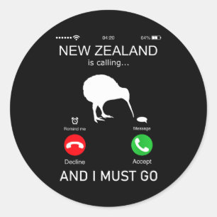 New Zealand Is Calling And I Must Go, Zealand Funn Classic Round Sticker