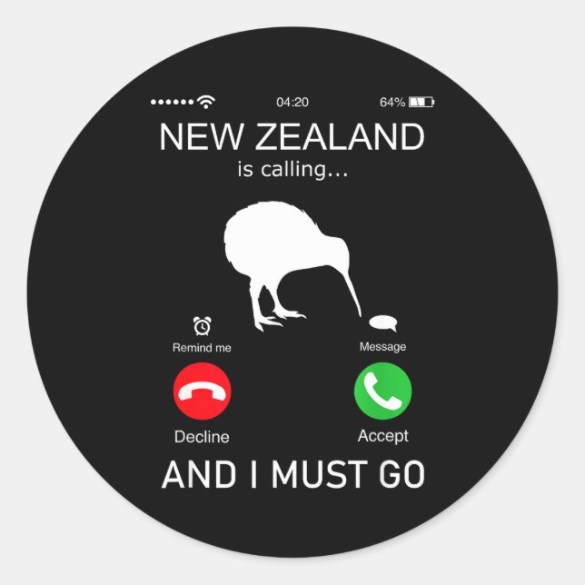 New Zealand Is Calling And I Must Go, Zealand Funn Classic Round Sticker (Front)