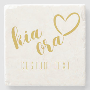NEW ZEALAND KIA ORA MAORI GOLD SCRIPT NZ KIWI STONE COASTER