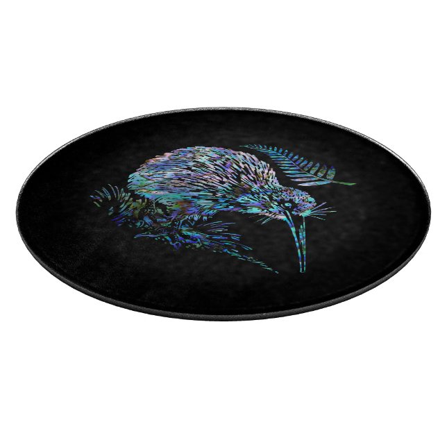 NEW ZEALAND KIWI AND FERN PAUA  CUTTING BOARD (Corner)