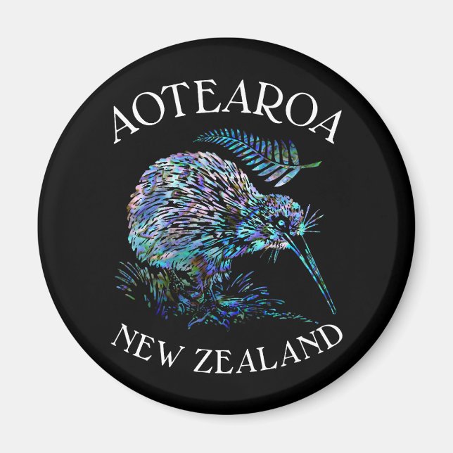 NEW ZEALAND KIWI AND FERN PAUA MAGNET (Front)