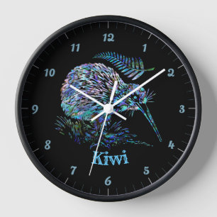 NEW ZEALAND KIWI AND FERN PAUA ROUND CLOCK