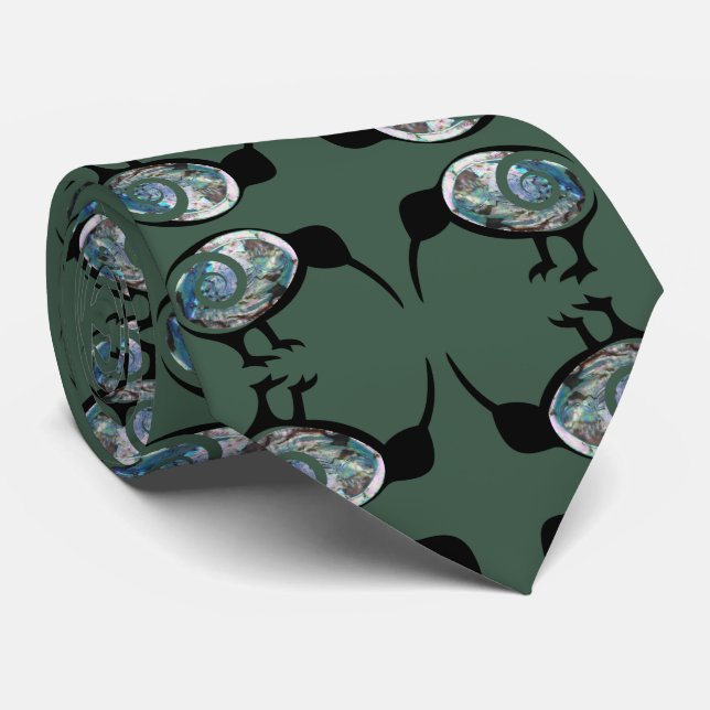 NEW ZEALAND KIWI BIRD BLACK PAUA PATTERN NZ KORU TIE (Rolled)
