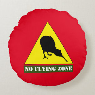New Zealand, Kiwi Bird & No Flying Zone /Aotearoa Round Cushion