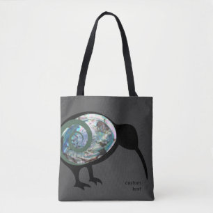 NEW ZEALAND KIWI BIRD PAUA BLACK GREEN FERN KORU TOTE BAG