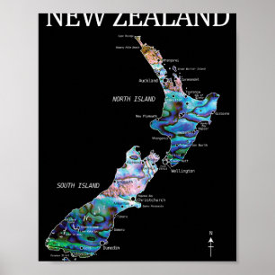 New Zealand Kiwi Detailed Map Poster