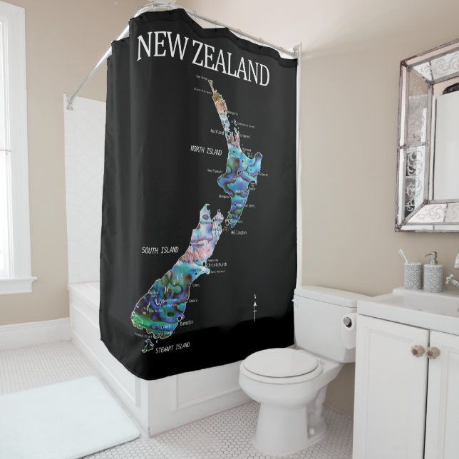 NEW ZEALAND KIWI MAP PAUA SHOWER CURTAIN (In Situ)