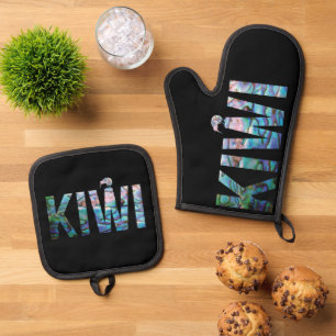 NEW ZEALAND KIWI PAUA OVEN MITT & POT HOLDER SET