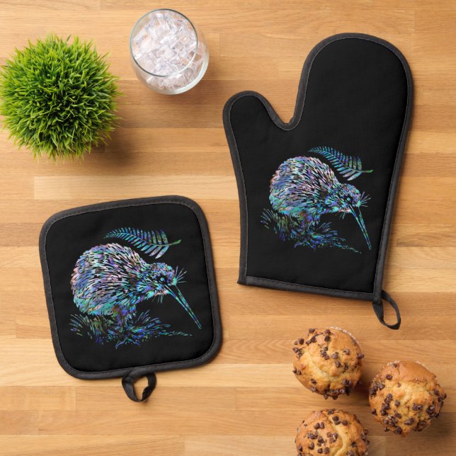 NEW ZEALAND KIWI PAUA OVEN MITT & POT HOLDER SET (Top Down)