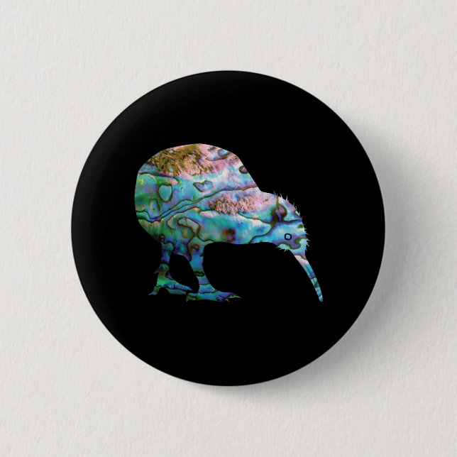 NEW ZEALAND KIWI SIMPLE PAUA 6 CM ROUND BADGE (Front)