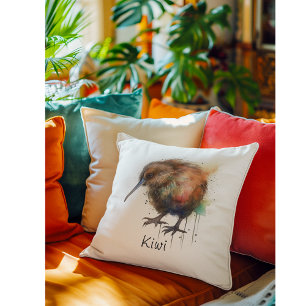 New Zealand Kiwi watercolor  Cushion