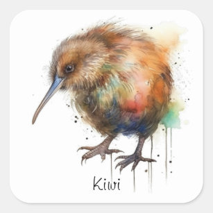 New Zealand Kiwi watercolor customisable Square Sticker